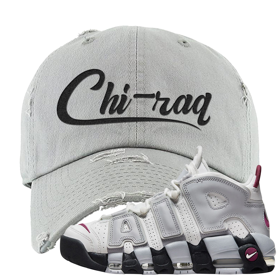 Summit White Rosewood More Uptempos Distressed Dad Hat | Chiraq, Light Gray