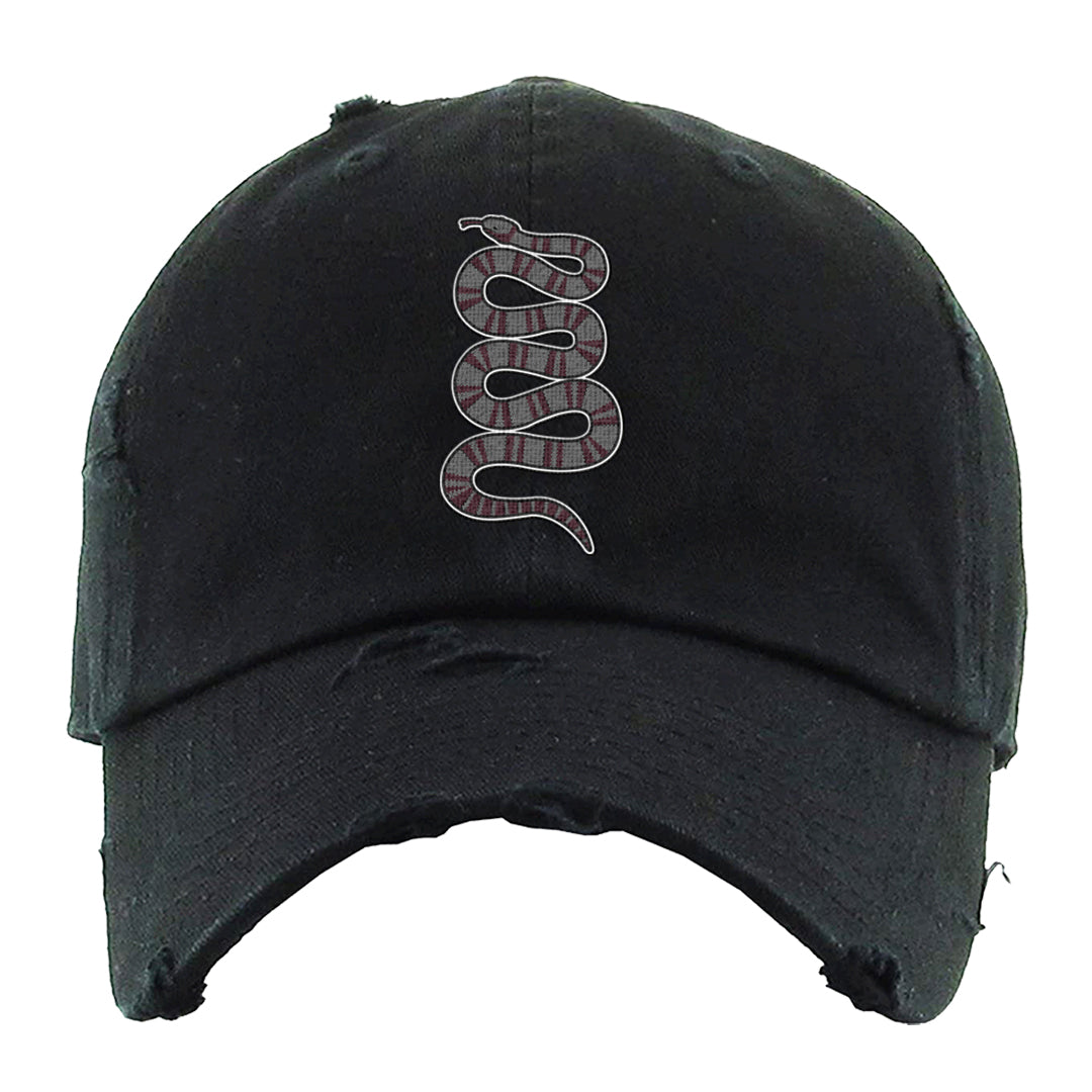 Summit White Rosewood More Uptempos Distressed Dad Hat | Coiled Snake, Black