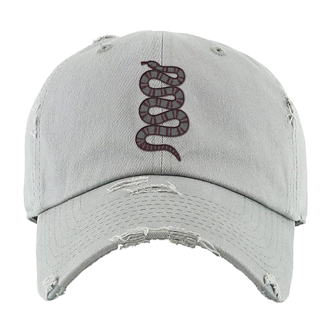 Summit White Rosewood More Uptempos Distressed Dad Hat | Coiled Snake, Light Gray