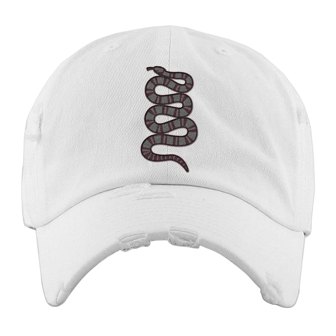 Summit White Rosewood More Uptempos Distressed Dad Hat | Coiled Snake, White
