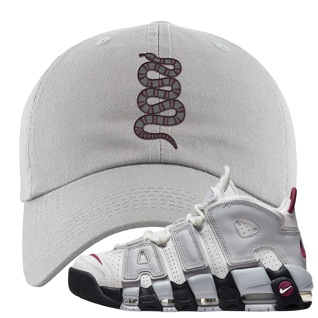 Summit White Rosewood More Uptempos Dad Hat | Coiled Snake, Light Gray