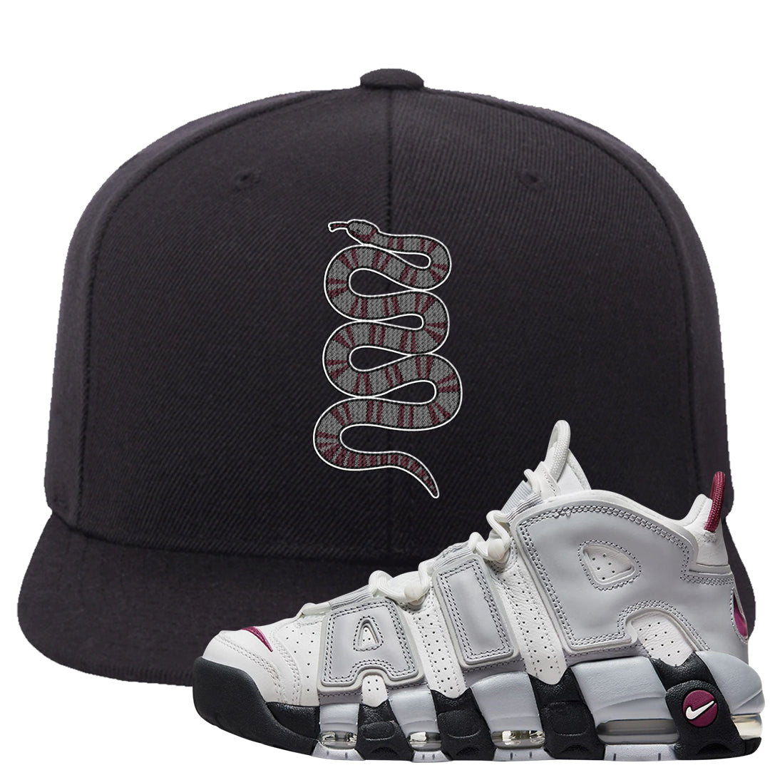 Summit White Rosewood More Uptempos Snapback Hat | Coiled Snake, Black