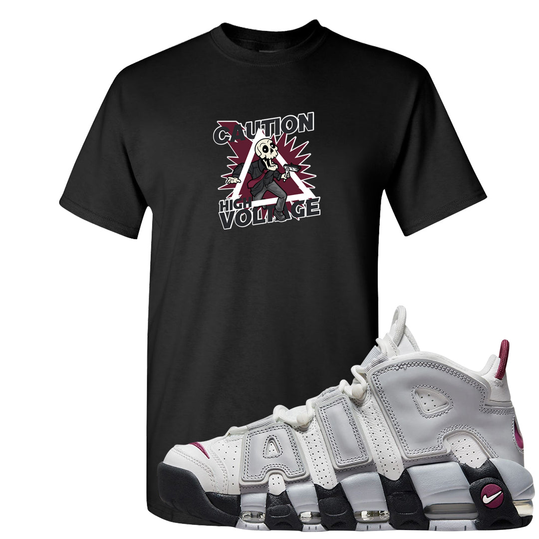 Summit White Rosewood More Uptempos T Shirt | Caution High Voltage, Black