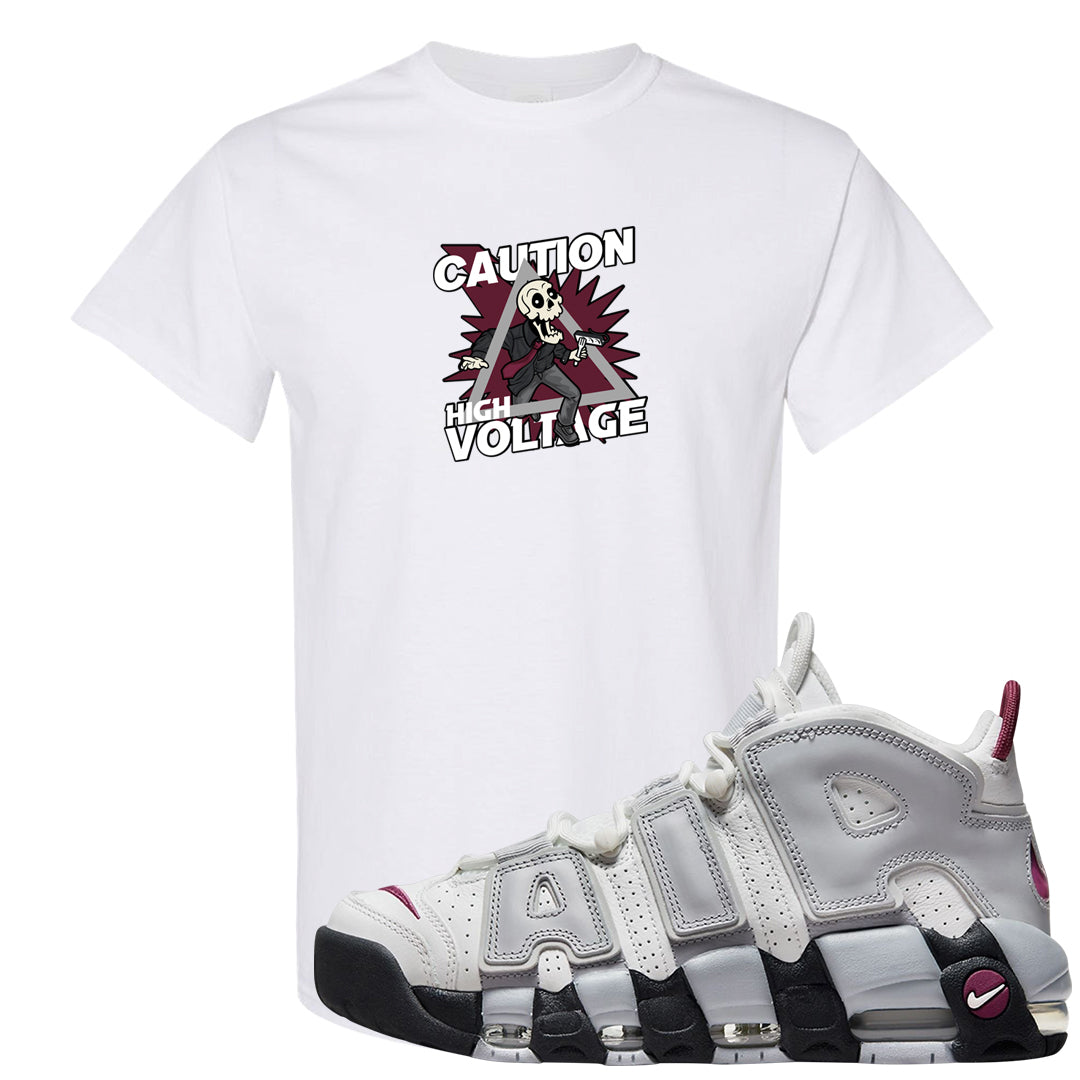 Summit White Rosewood More Uptempos T Shirt | Caution High Voltage, White