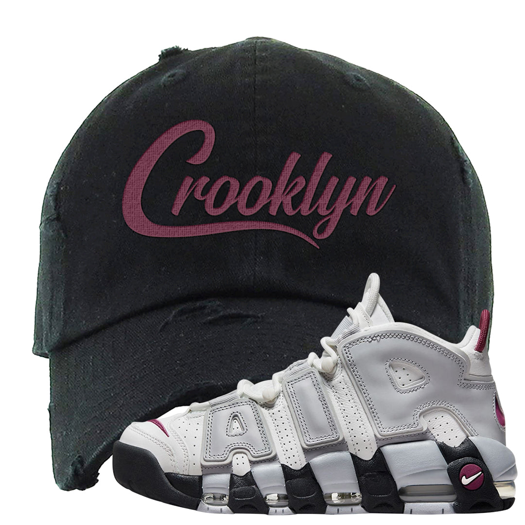 Summit White Rosewood More Uptempos Distressed Dad Hat | Crooklyn, Black