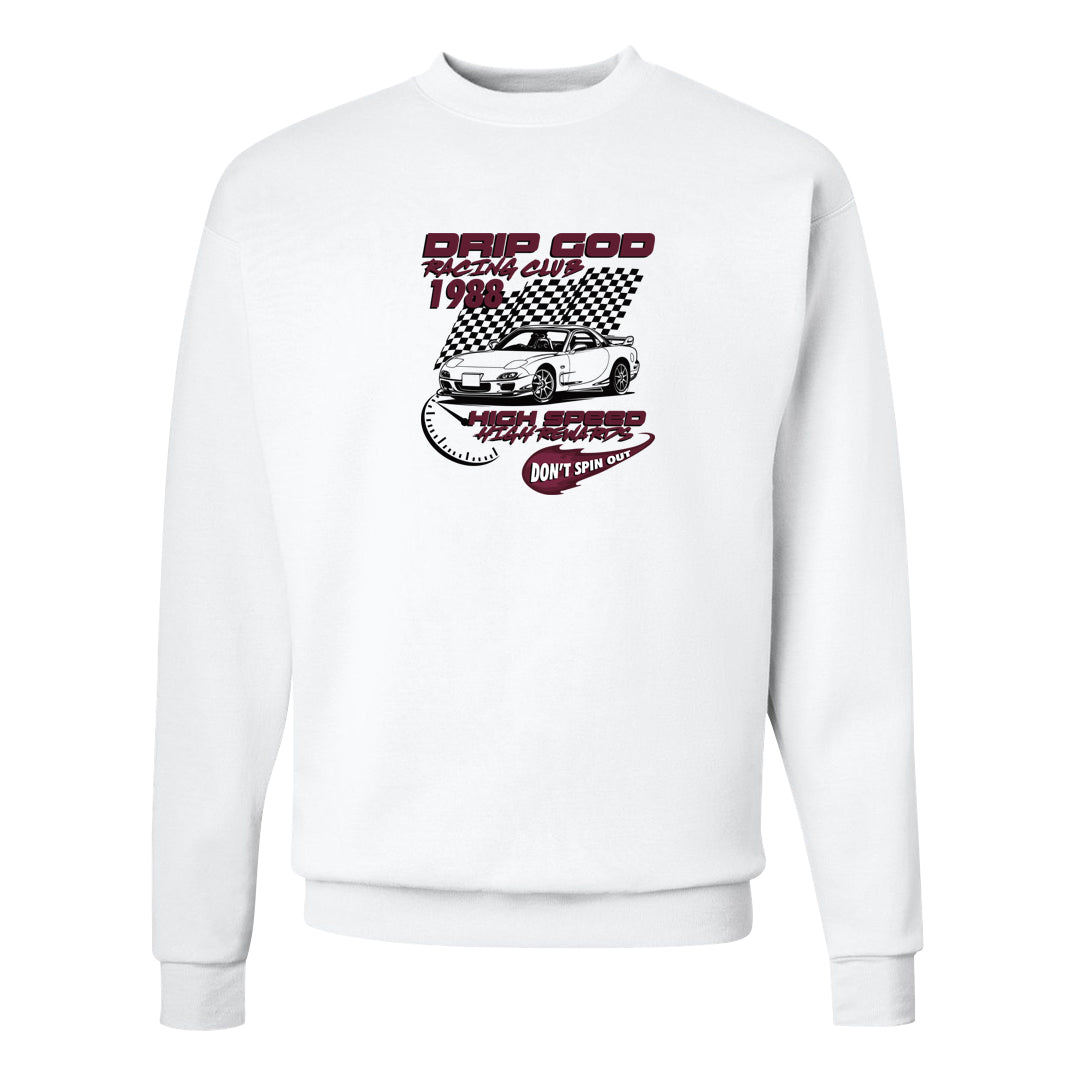Summit White Rosewood More Uptempos Crewneck Sweatshirt | Drip God Racing Club, White