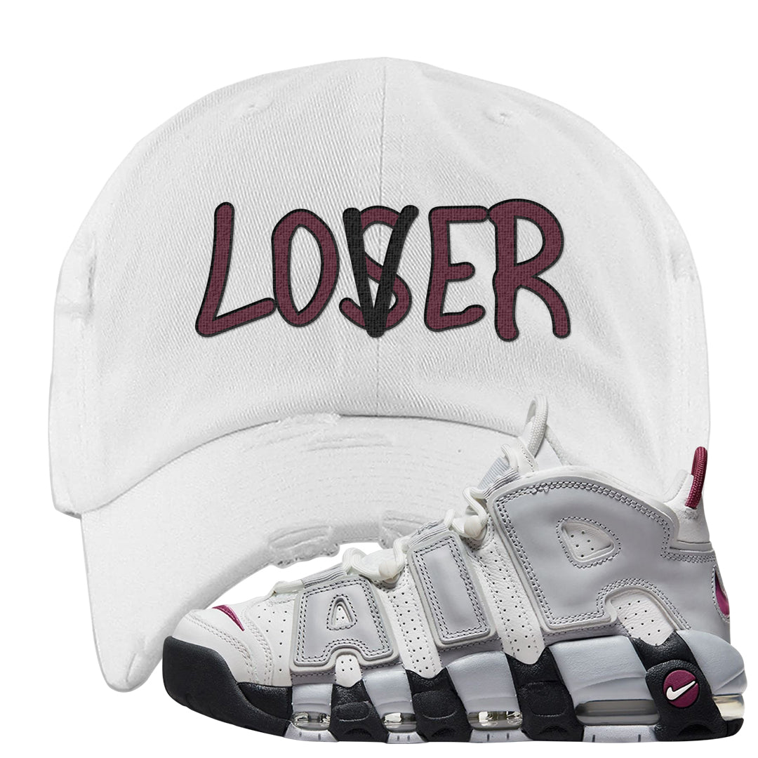 Summit White Rosewood More Uptempos Distressed Dad Hat | Lover, White