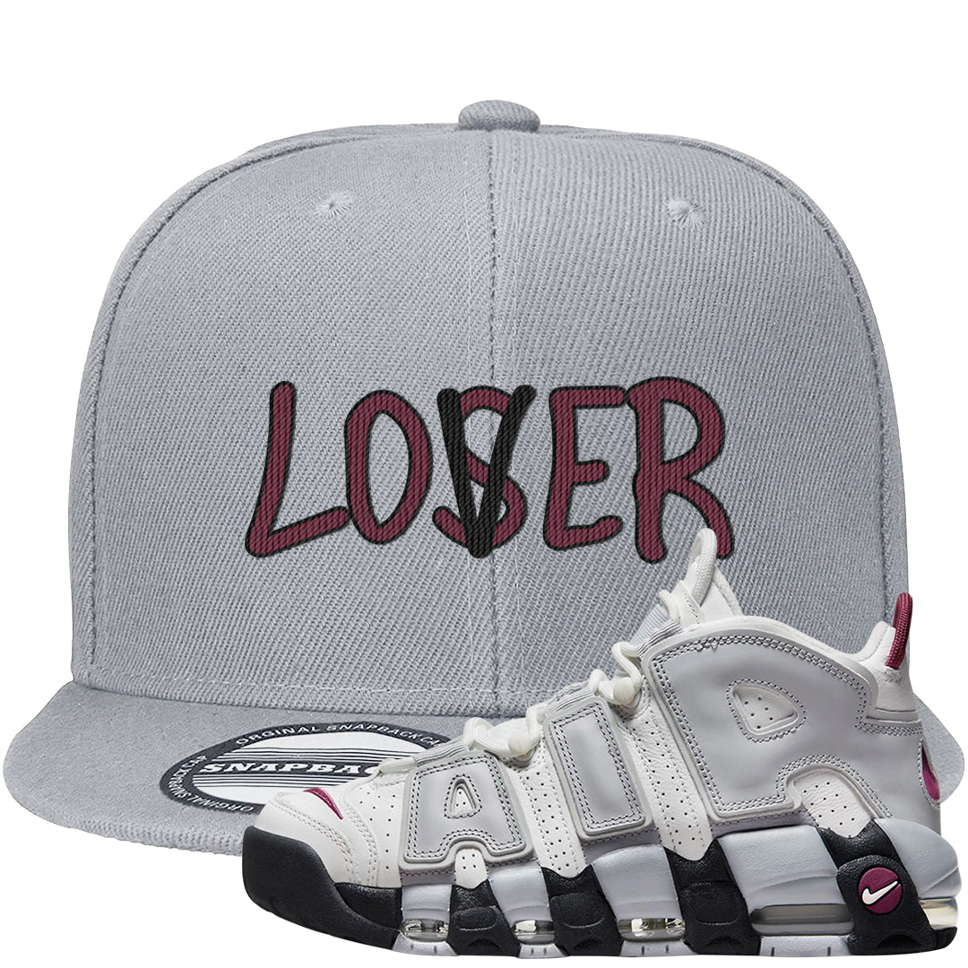 Summit White Rosewood More Uptempos Snapback Hat | Lover, Light Gray