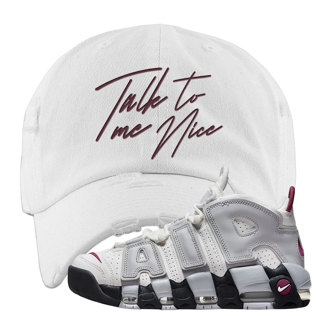 Summit White Rosewood More Uptempos Distressed Dad Hat | Talk To Me Nice, White