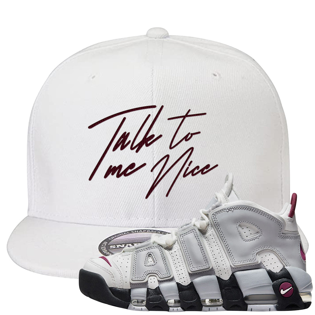 Summit White Rosewood More Uptempos Snapback Hat | Talk To Me Nice, White