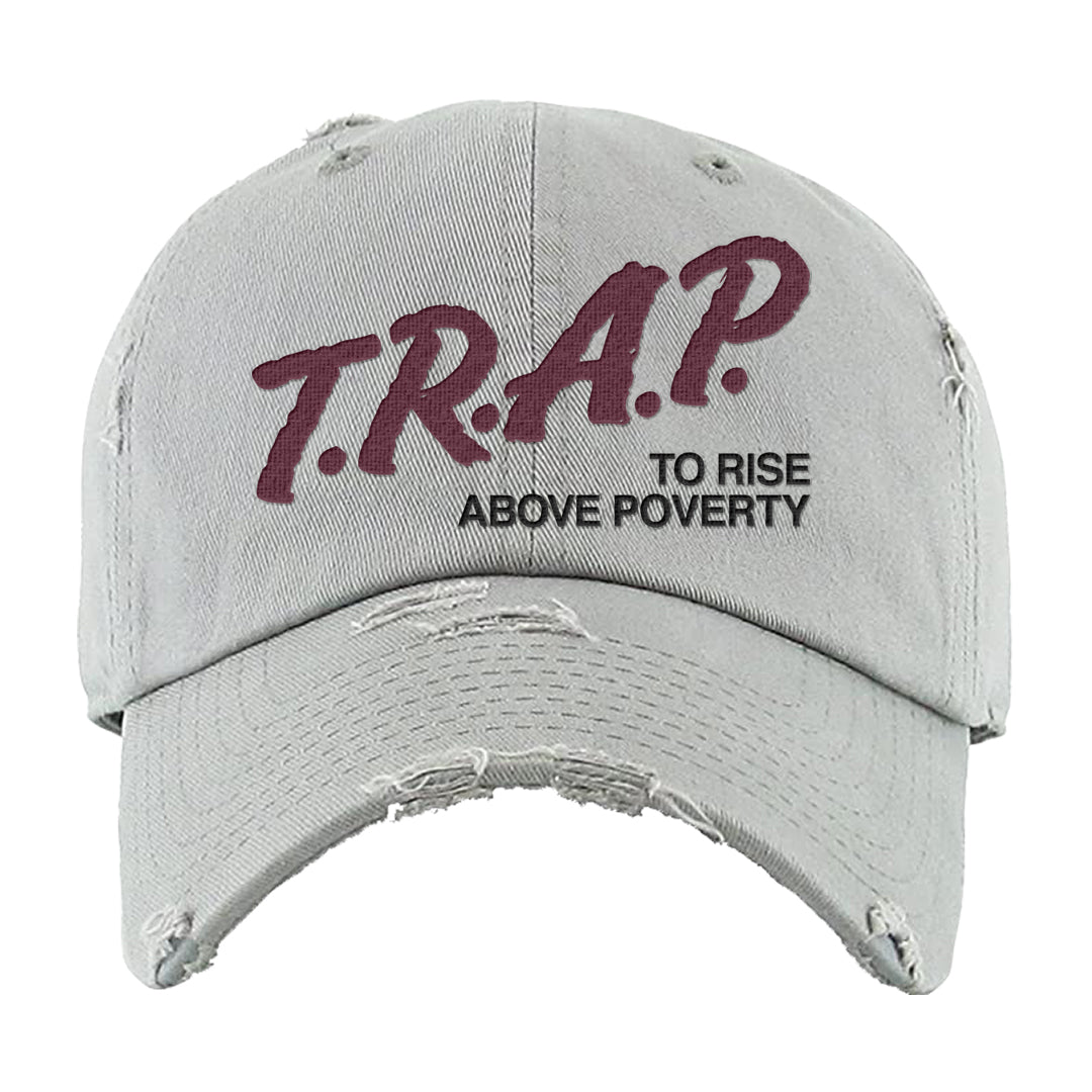 Summit White Rosewood More Uptempos Distressed Dad Hat | Trap To Rise Above Poverty, Light Gray
