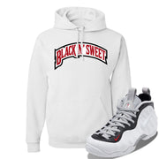 Foamposite Pro White Black University Red Sneaker White Pullover Hoodie | Hoodie to match Nike Air Foamposite Pro White Black University Red Shoes | Black N Sweet Arch