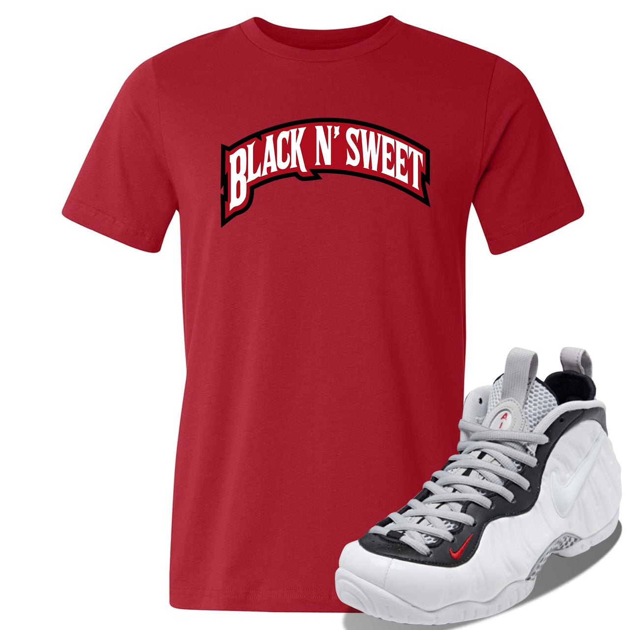 Foamposite Pro White Black University Red Sneaker Red T Shirt | Tees to match Nike Air Foamposite Pro White Black University Red Shoes | Black N Sweet Arch