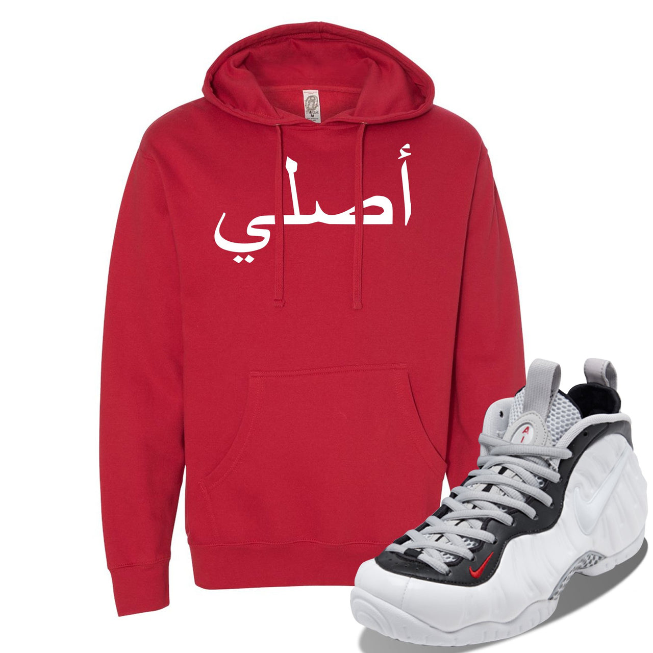 Foamposite Pro White Black University Red Sneaker Red Pullover Hoodie | Hoodie to match Nike Air Foamposite Pro White Black University Red Shoes | Original Arabic