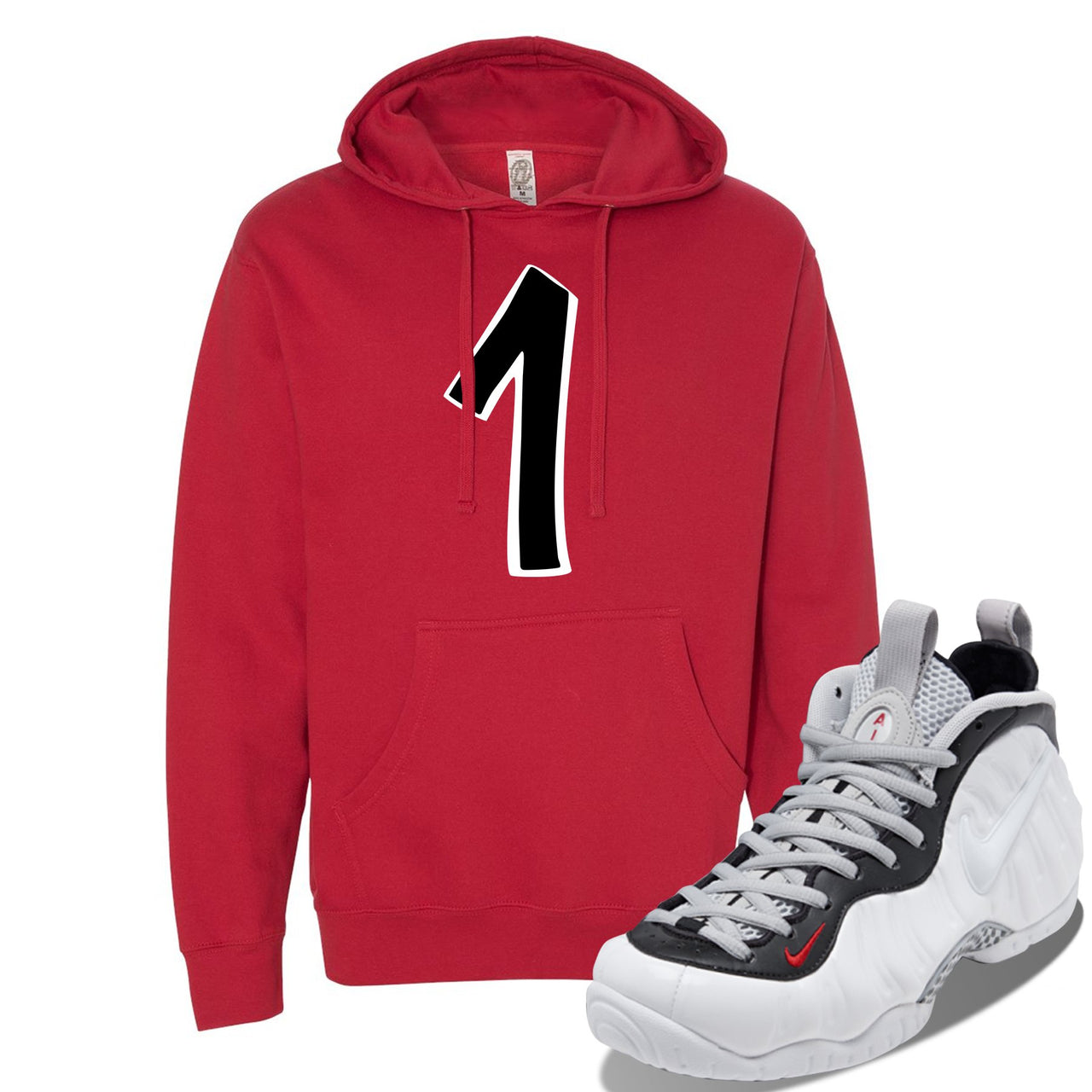 Foamposite Pro White Black University Red Sneaker Red Pullover Hoodie | Hoodie to match Nike Air Foamposite Pro White Black University Red Shoes | Penny One