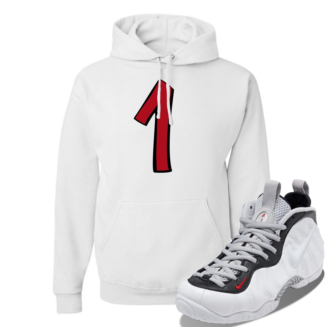 Foamposite Pro White Black University Red Sneaker White Pullover Hoodie | Hoodie to match Nike Air Foamposite Pro White Black University Red Shoes | Penny One