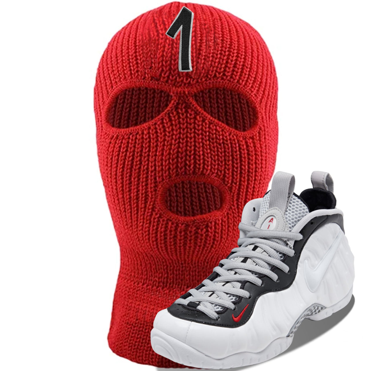 Foamposite Pro White Black University Red Sneaker Red Ski Mask | Winter Mask to match Nike Air Foamposite Pro White Black University Red Shoes | Penny One