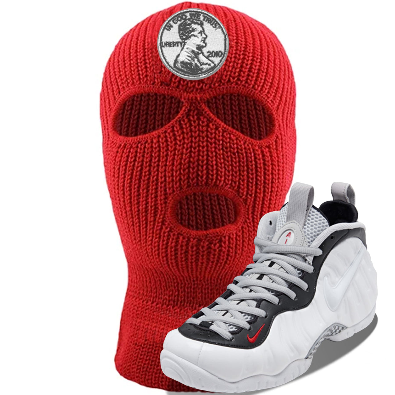 Foamposite Pro White Black University Red Sneaker Red Ski Mask | Winter Mask to match Nike Air Foamposite Pro White Black University Red Shoes | Penny
