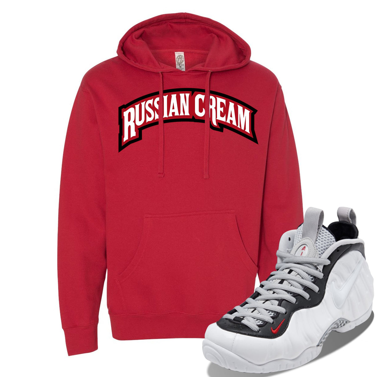 Foamposite Pro White Black University Red Sneaker Red Pullover Hoodie | Hoodie to match Nike Air Foamposite Pro White Black University Red Shoes | Russian Cream Arch