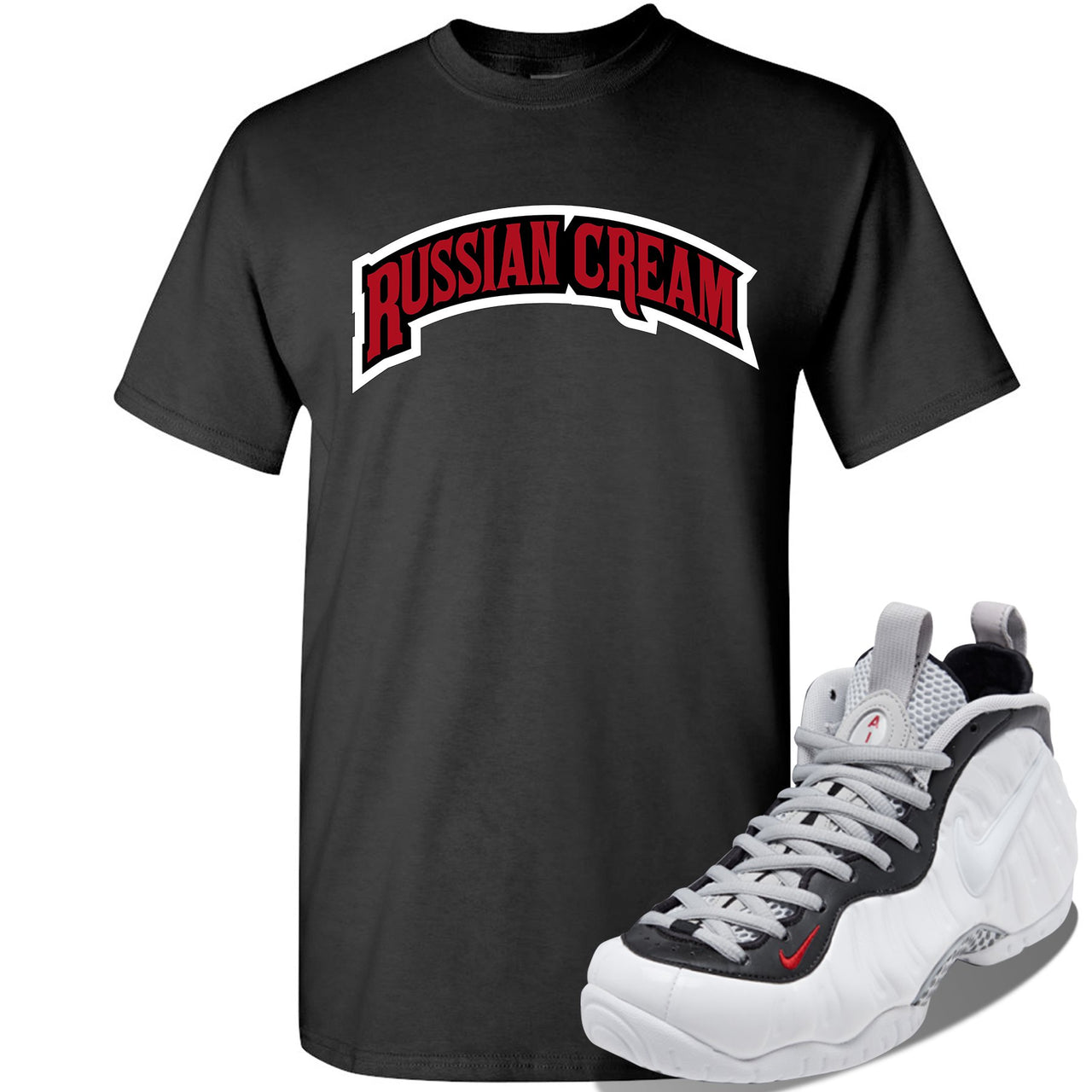 Foamposite Pro White Black University Red Sneaker Black T Shirt | Tees to match Nike Air Foamposite Pro White Black University Red Shoes | Russian Cream Arch