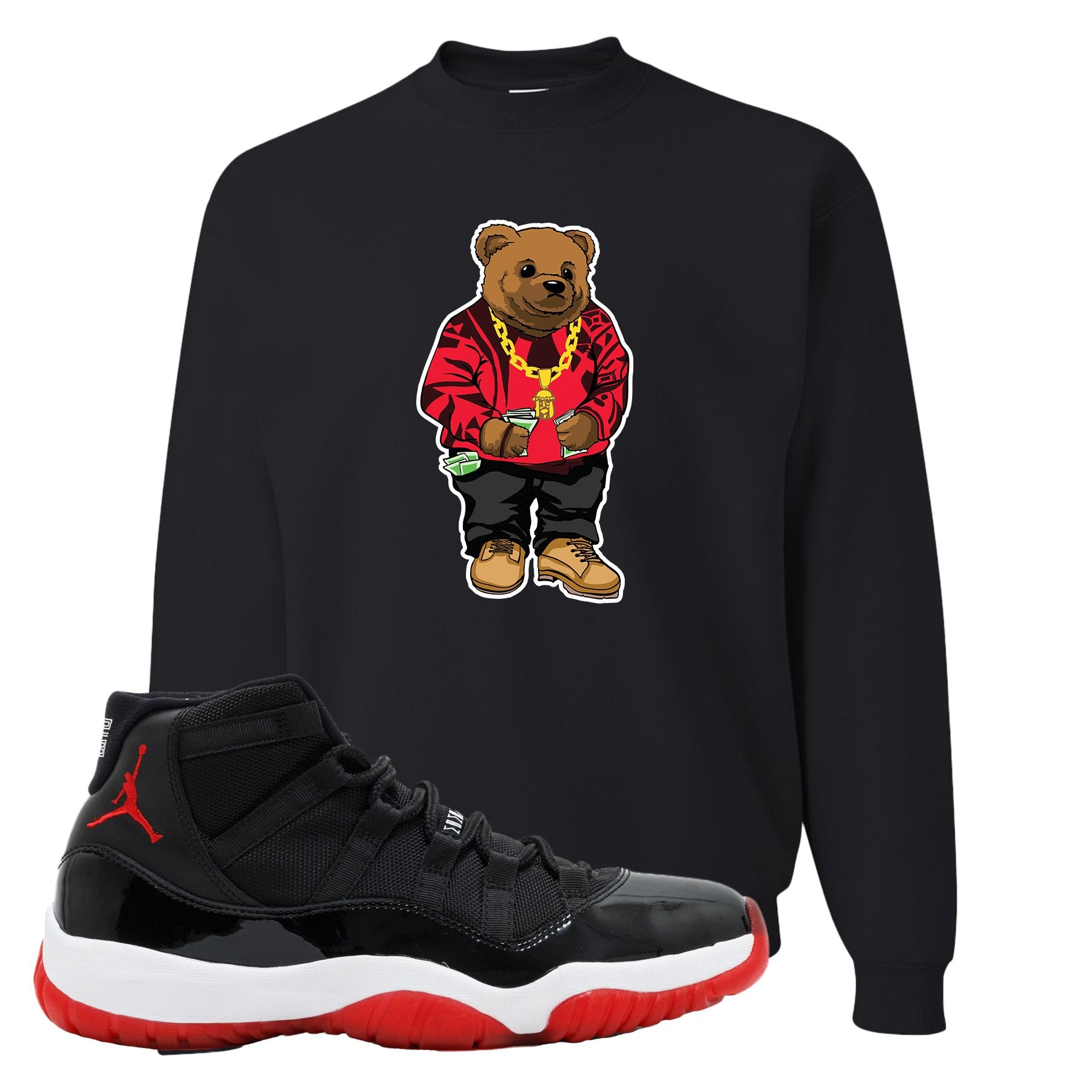 Jordan 11 Bred Sweater Bear Black Sneaker Hook Up Crewneck Sweatshirt