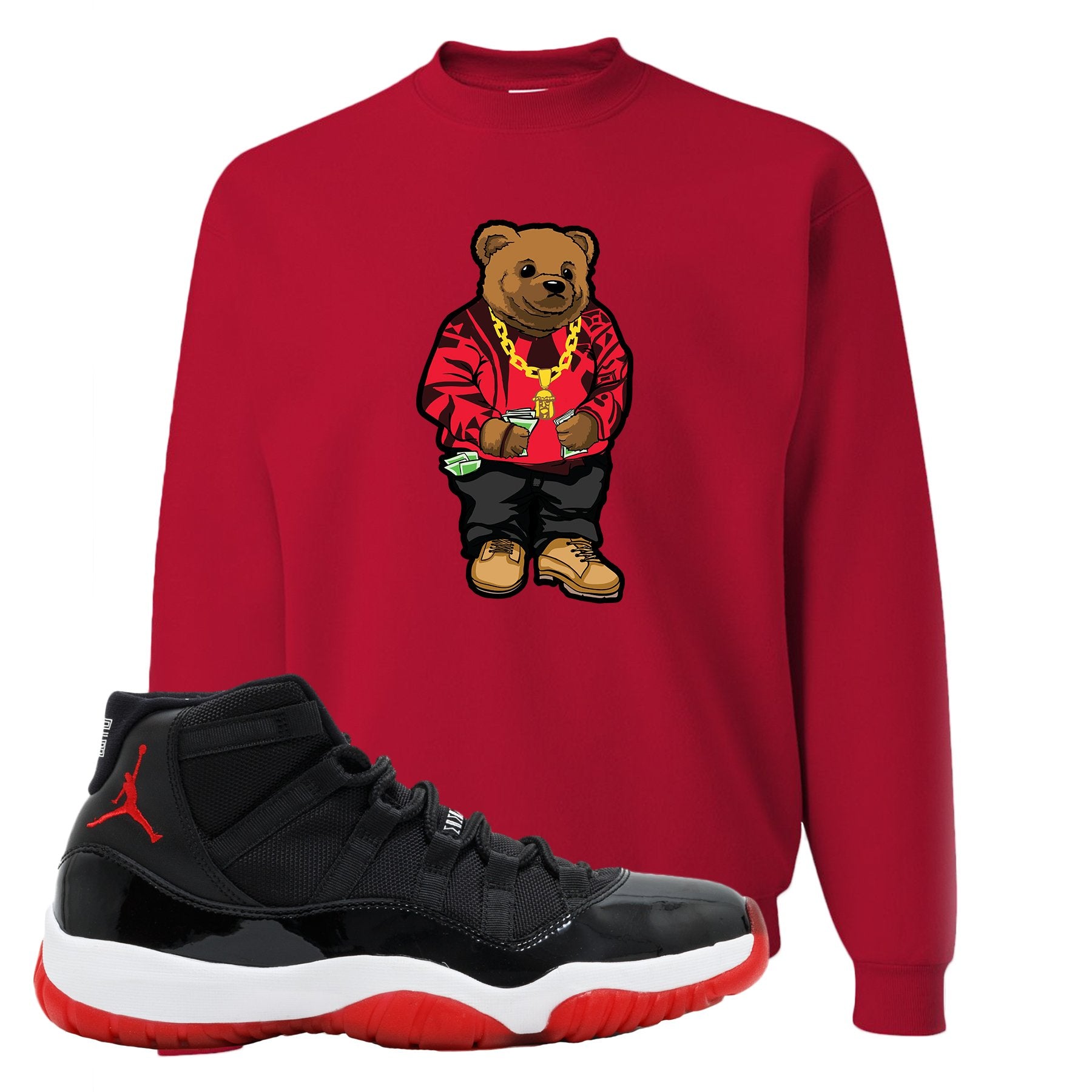 Jordan 11 Bred Sweater Bear Red Sneaker Hook Up Crewneck Sweatshirt
