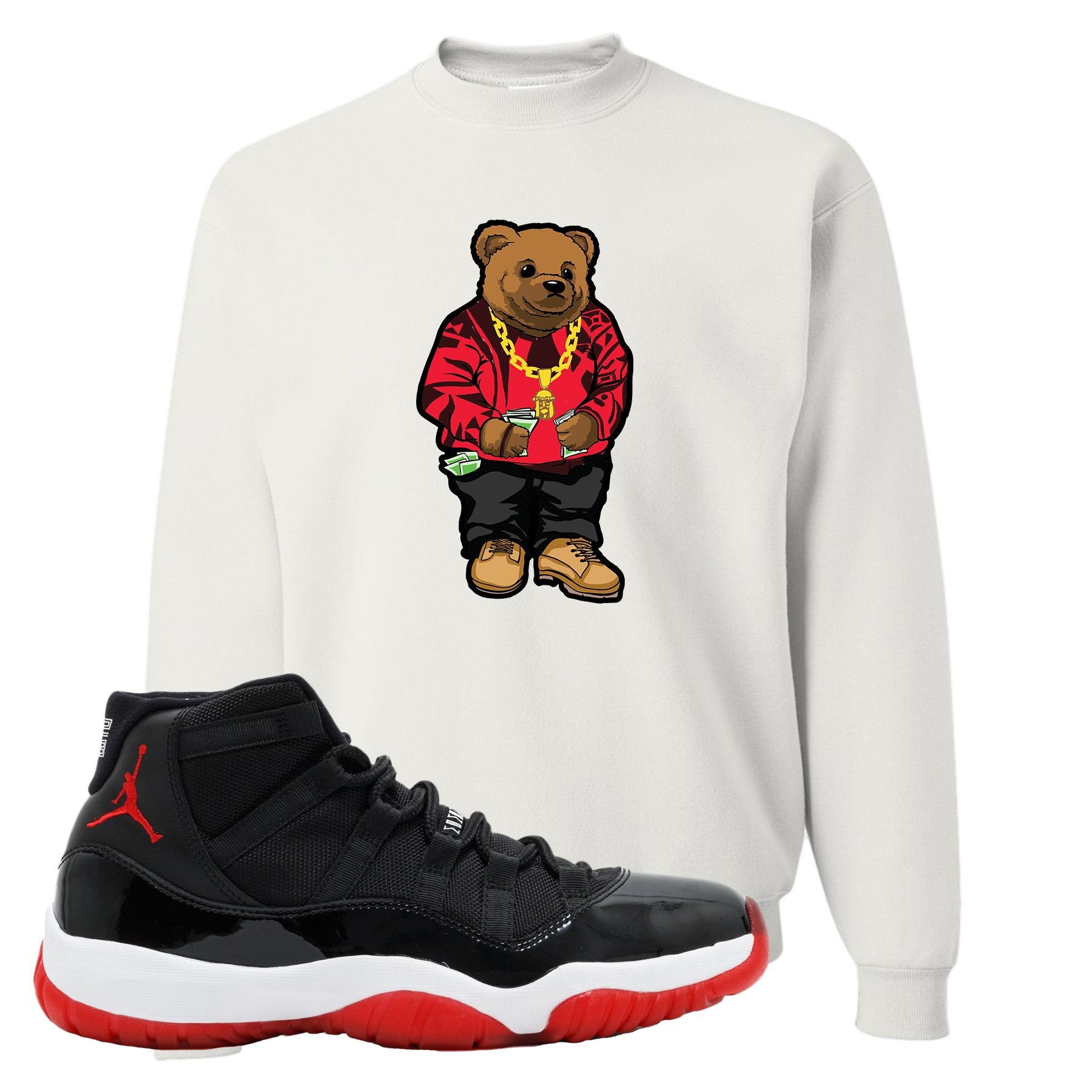 Jordan 11 Bred Sweater Bear White Sneaker Hook Up Crewneck Sweatshirt