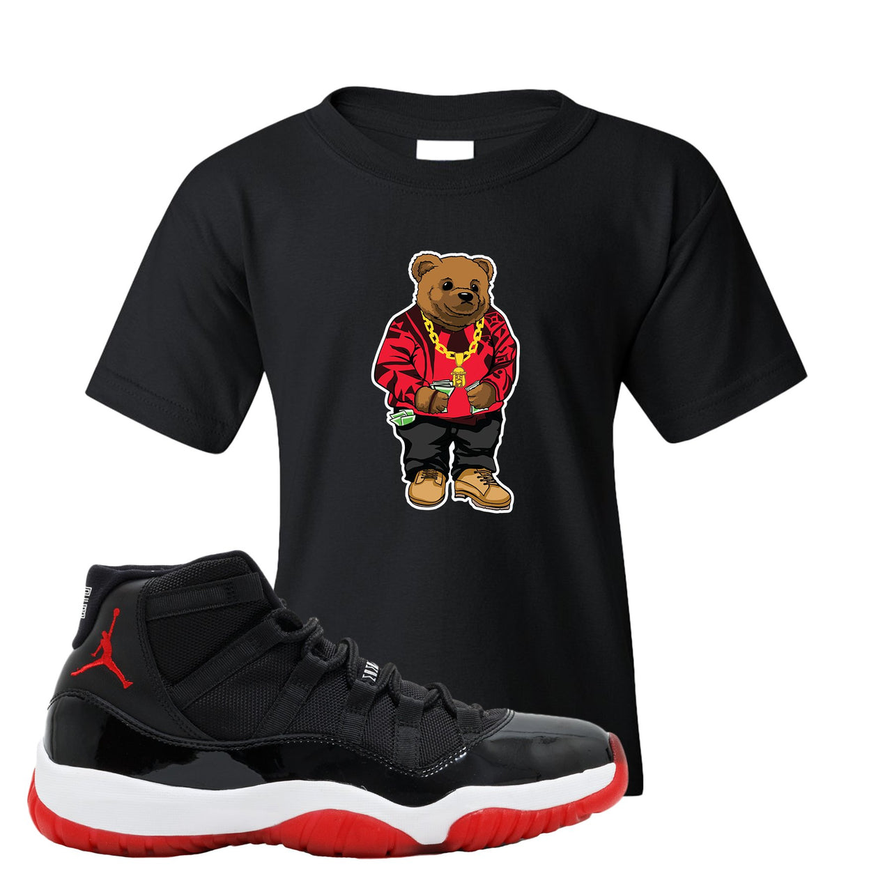 Jordan 11 Bred Sweater Bear Black Sneaker Hook Up Kid's T-Shirt