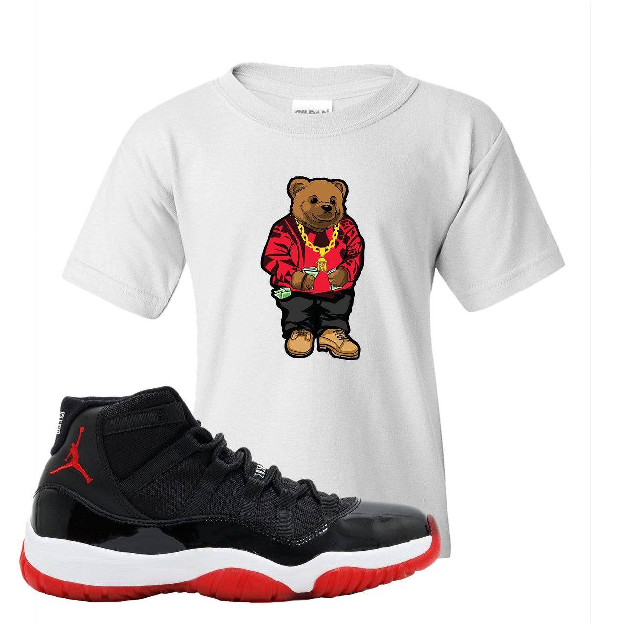 Jordan 11 Bred Sweater Bear White Sneaker Hook Up Kid's T-Shirt