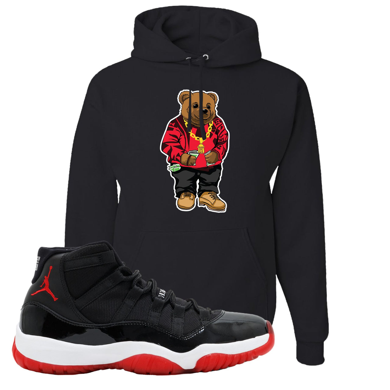 Jordan 11 Bred Sweater Bear Black Sneaker Hook Up Pullover Hoodie