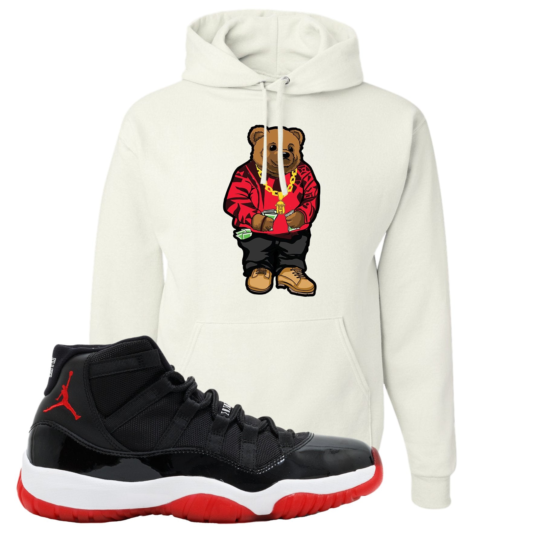 Jordan 11 Bred Sweater Bear White Sneaker Hook Up Pullover Hoodie