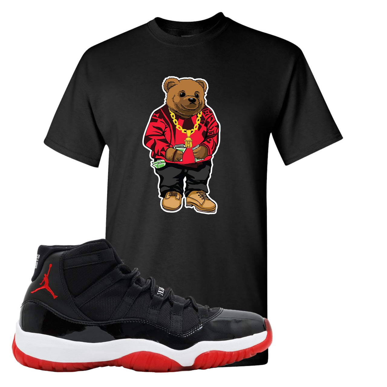 Jordan 11 Bred Sweater Bear Black Sneaker Hook Up T-Shirt