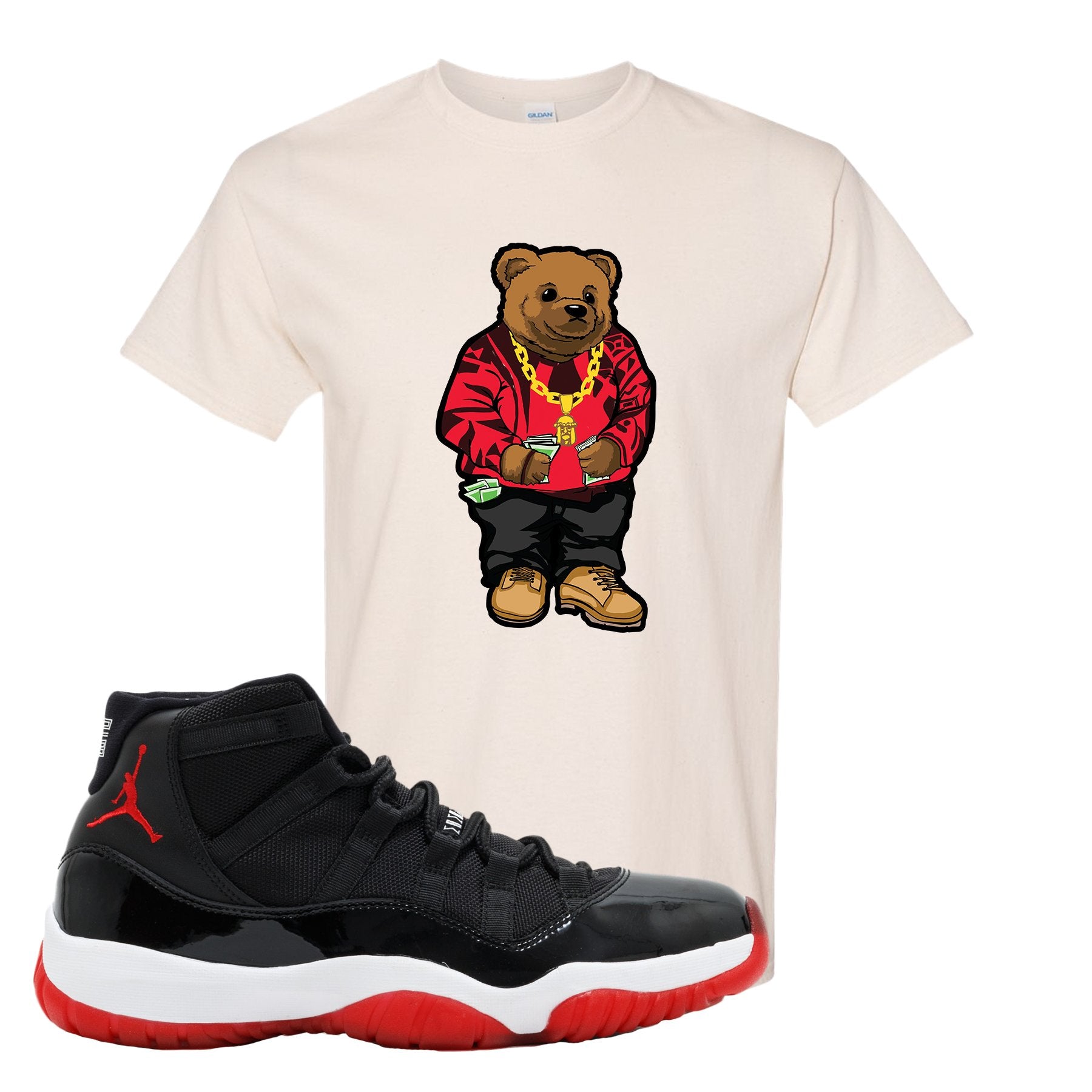Jordan 11 Bred Sweater Bear White Sneaker Hook Up T-Shirt