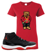 Jordan 11 Bred Sweater Bear Red Sneaker Hook Up Women's T-Shirt