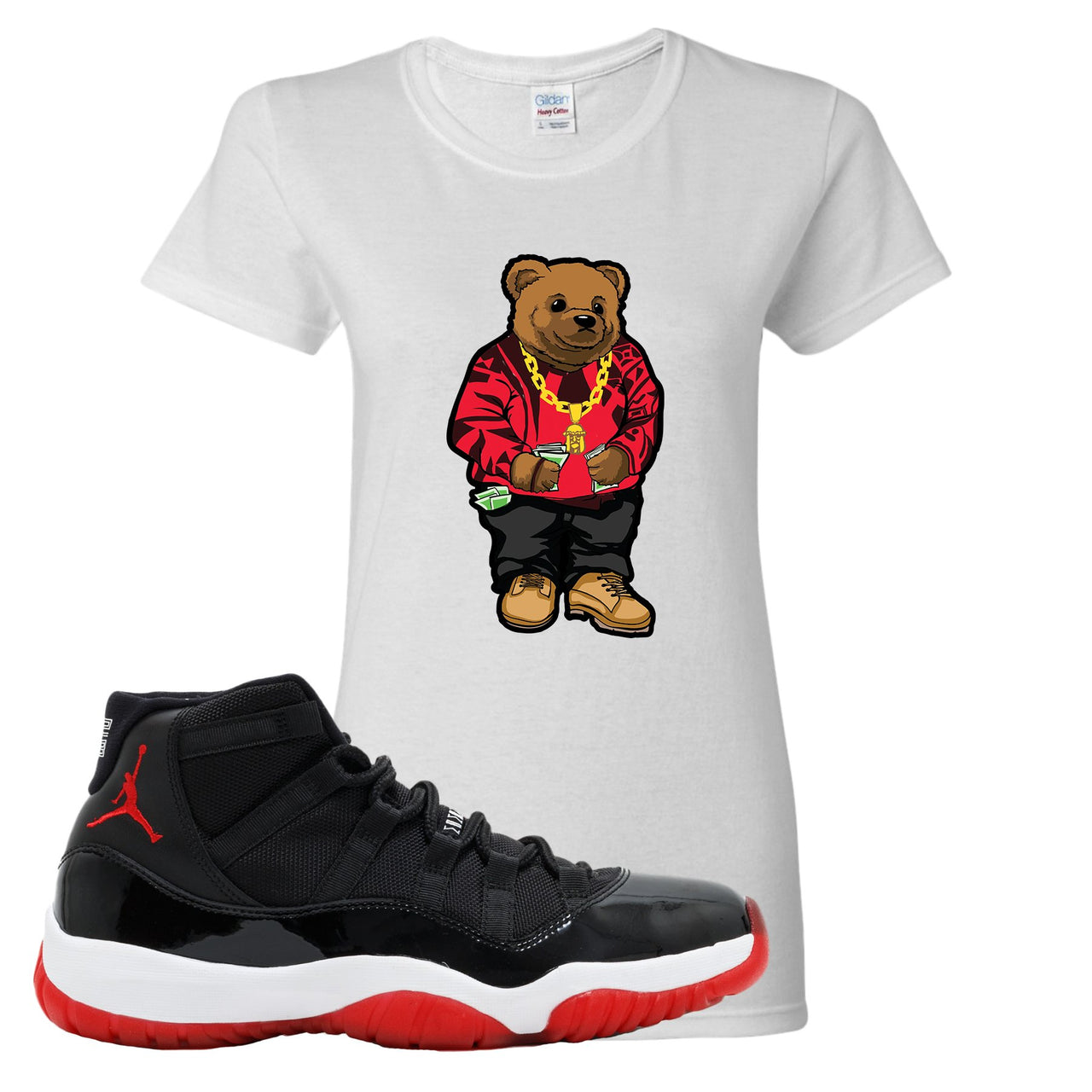 Jordan 11 Bred Sweater Bear White Sneaker Hook Up Women's T-Shirt