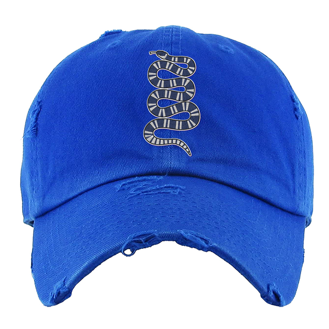 French Blue 13s Distressed Dad Hat | Coiled Snake, Royal Blue