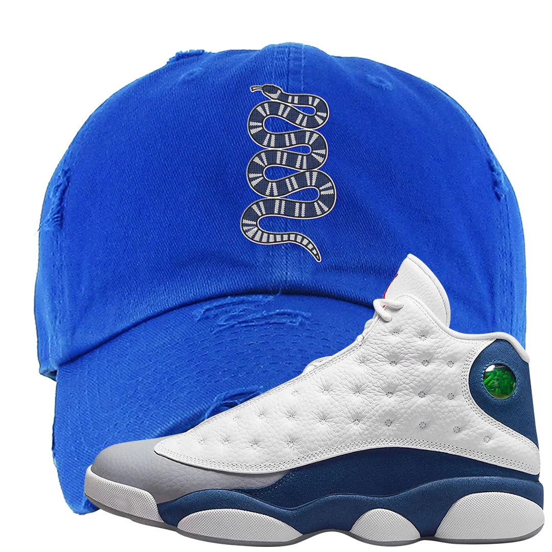French Blue 13s Distressed Dad Hat | Coiled Snake, Royal Blue