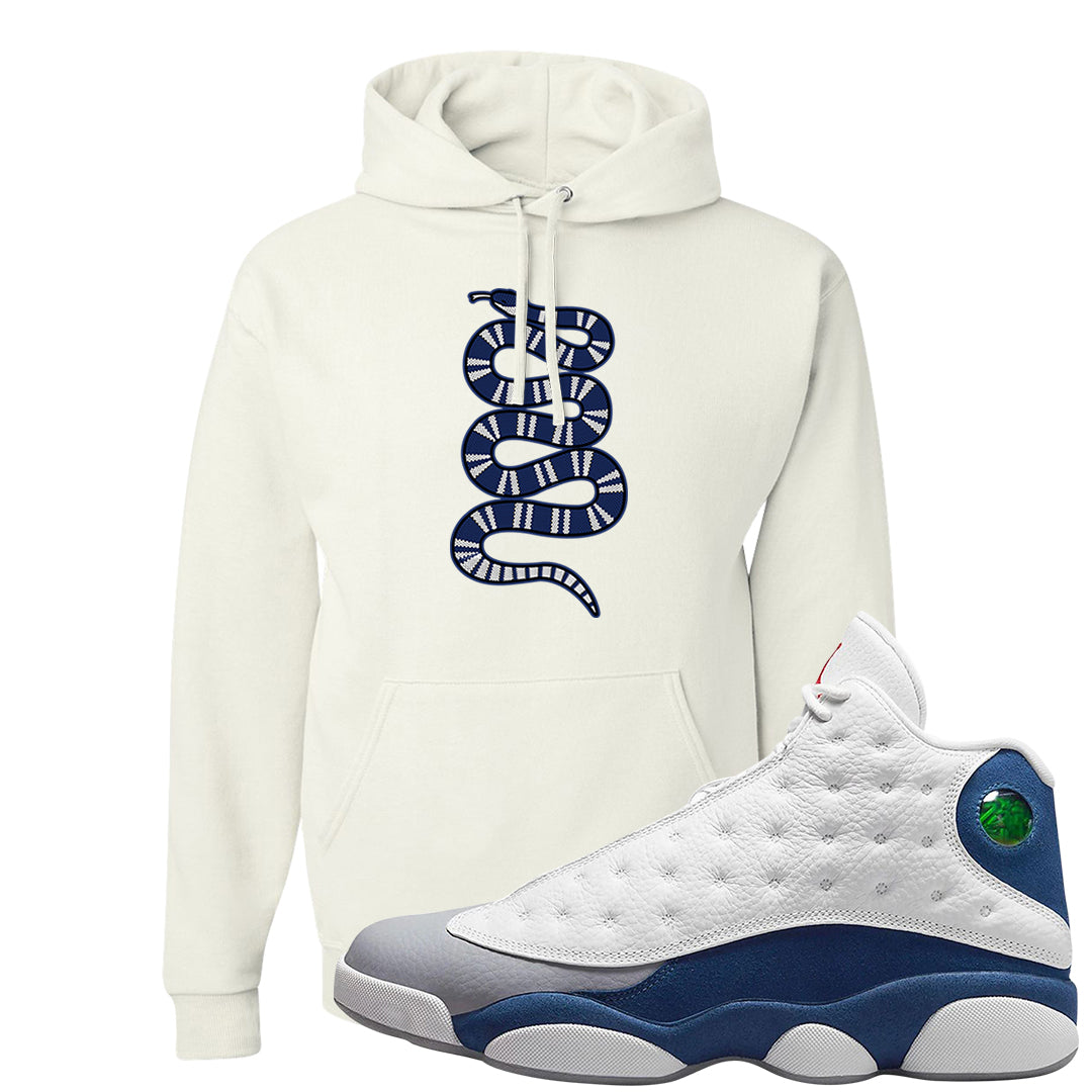 French Blue 13s Hoodie | Coiled Snake, White