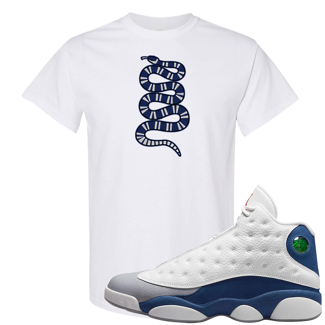 French Blue 13s T Shirt | Coiled Snake, White