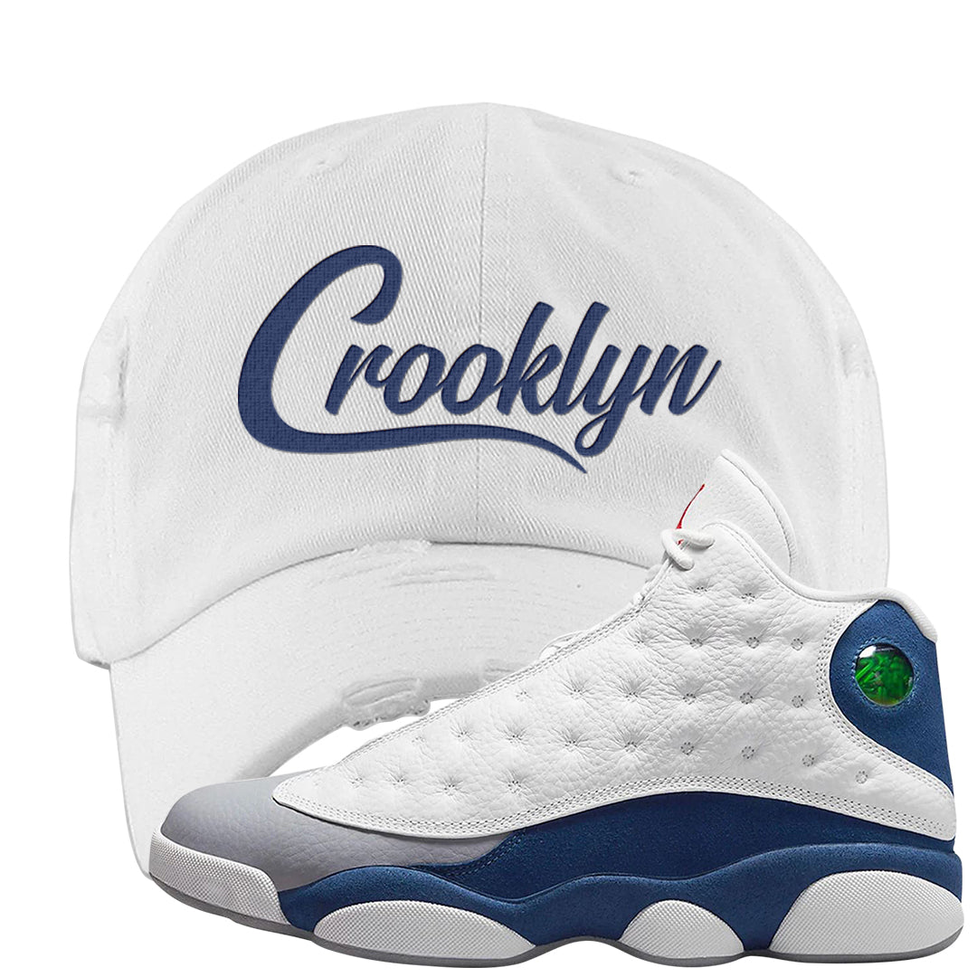 French Blue 13s Distressed Dad Hat | Crooklyn, White