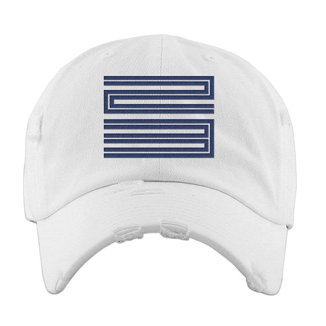 French Blue 13s Distressed Dad Hat | Double Line 23, White