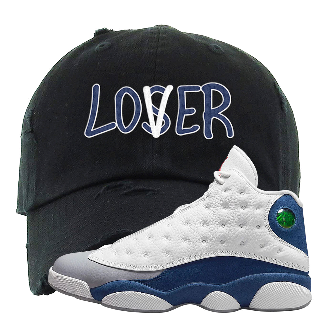 French Blue 13s Distressed Dad Hat | Lover, Black