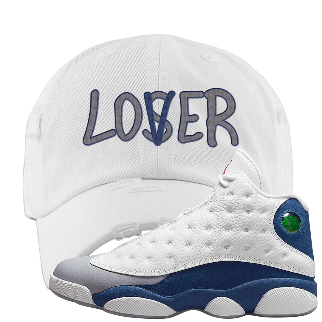 French Blue 13s Distressed Dad Hat | Lover, White