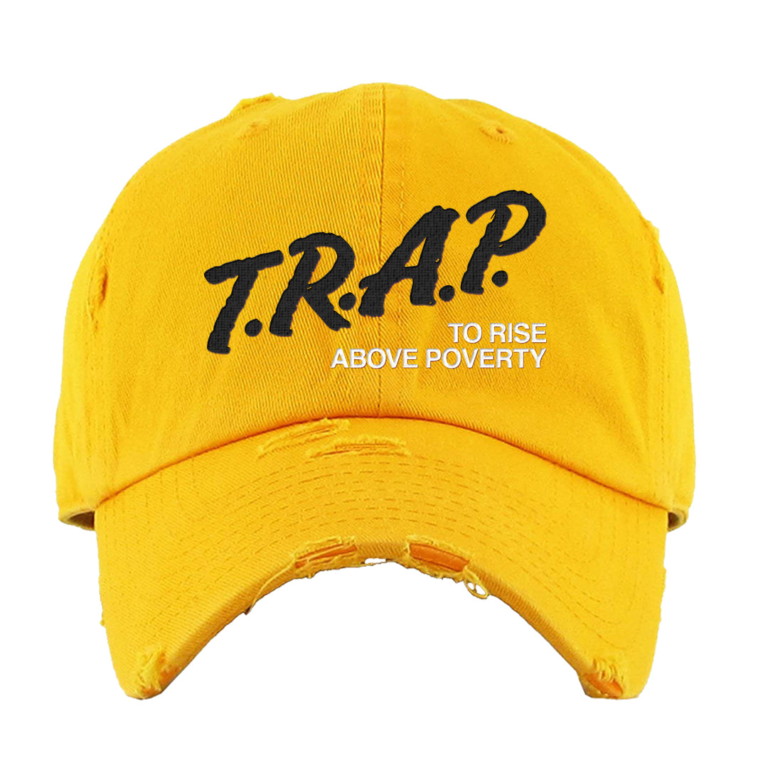 Ginger 14s Distressed Dad Hat | Trap To Rise Above Poverty, Gold