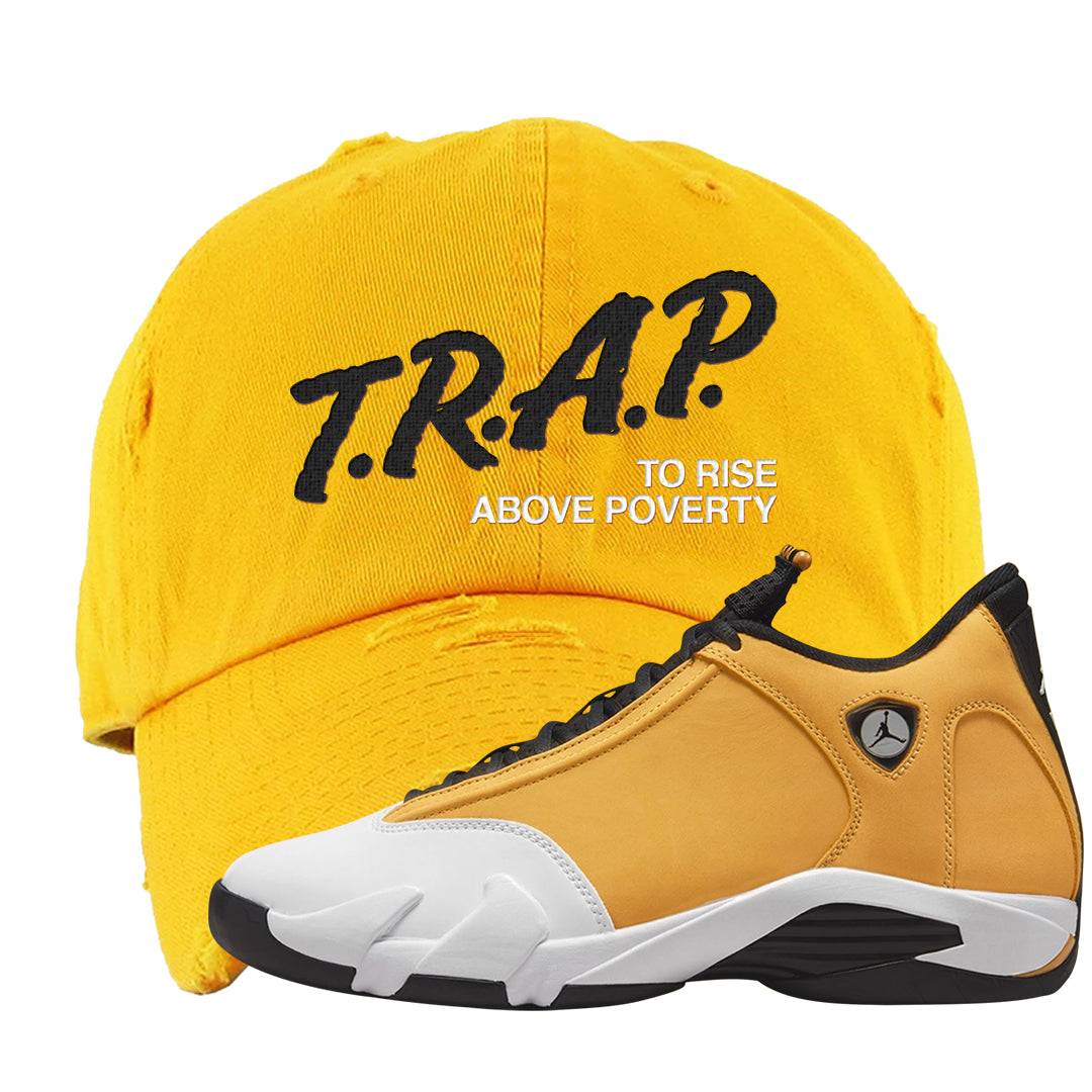 Ginger 14s Distressed Dad Hat | Trap To Rise Above Poverty, Gold