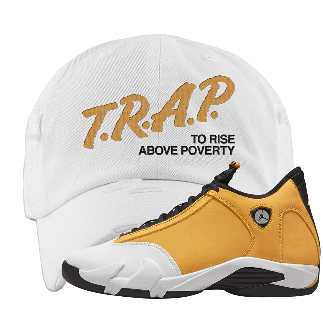 Ginger 14s Distressed Dad Hat | Trap To Rise Above Poverty, White