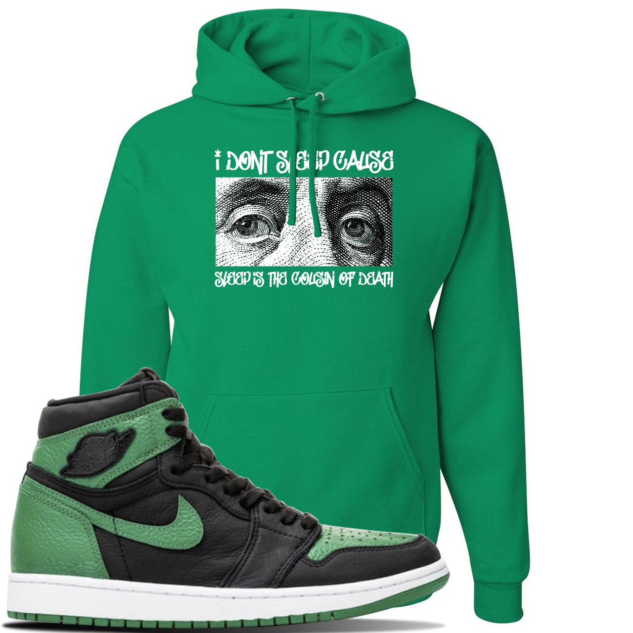 Jordan 1 Retro High OG Pine Green Gym Sneaker Kelly Green Pullover Hoodie | Hoodie to match Air Jordan 1 Retro High OG Pine Green Gym Shoes | Franklin Eyes