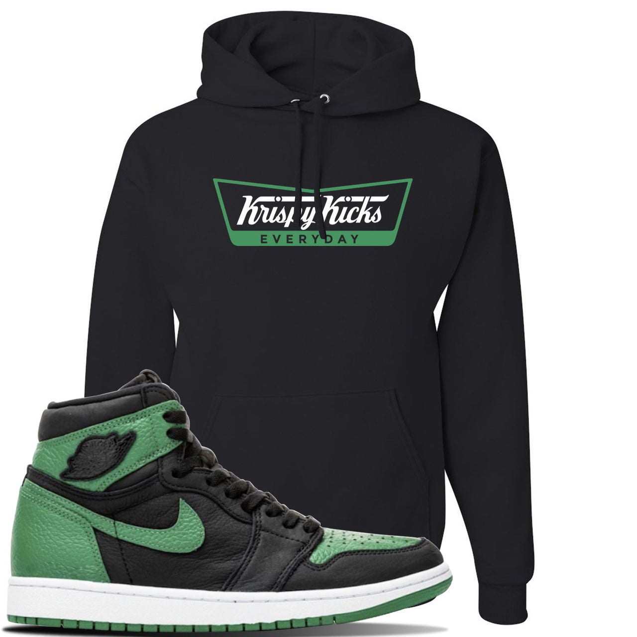 Jordan 1 Retro High OG Pine Green Gym Sneaker Black Pullover Hoodie | Hoodie to match Air Jordan 1 Retro High OG Pine Green Gym Shoes | Krispy Kicks