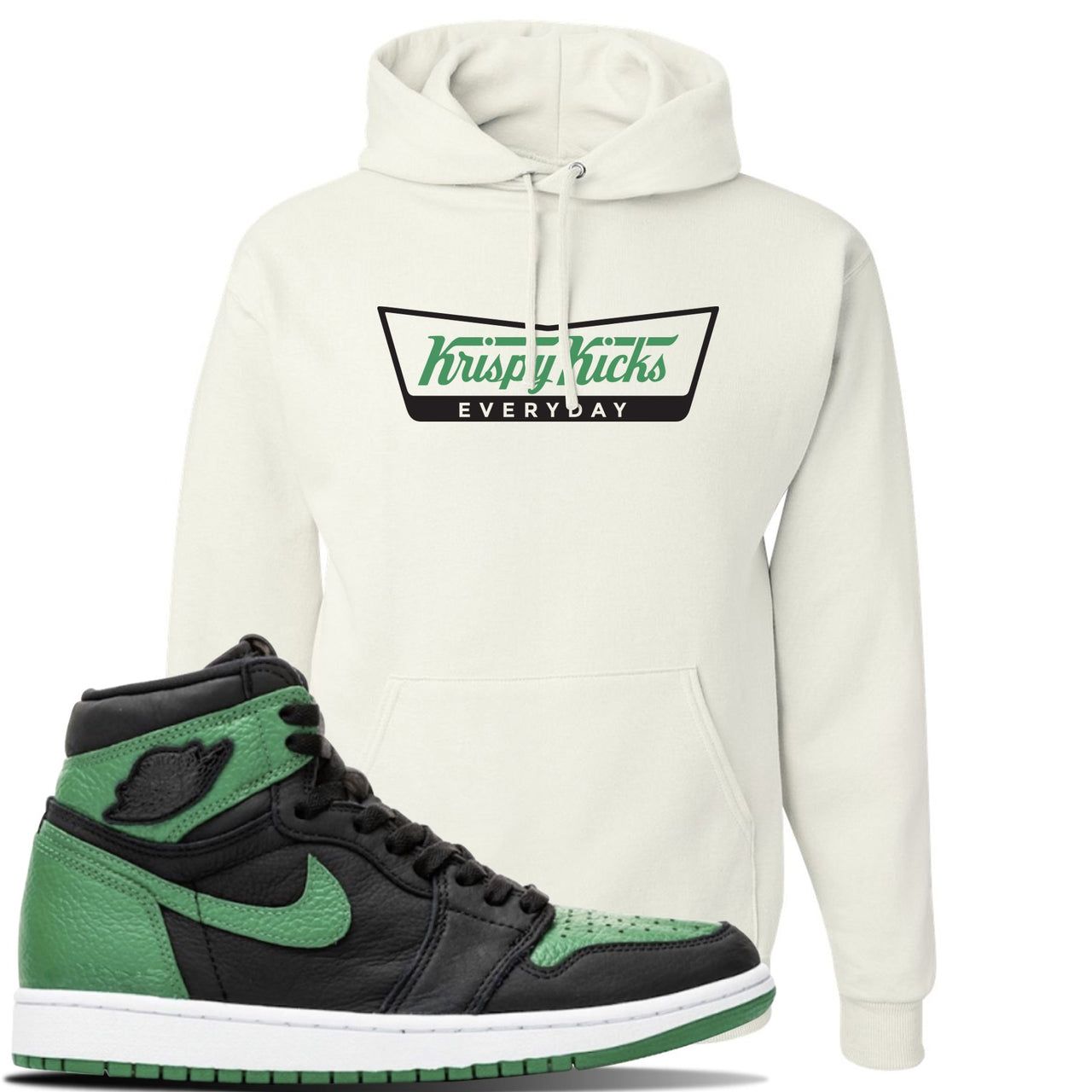 Jordan 1 Retro High OG Pine Green Gym Sneaker White Pullover Hoodie | Hoodie to match Air Jordan 1 Retro High OG Pine Green Gym Shoes | Krispy Kicks