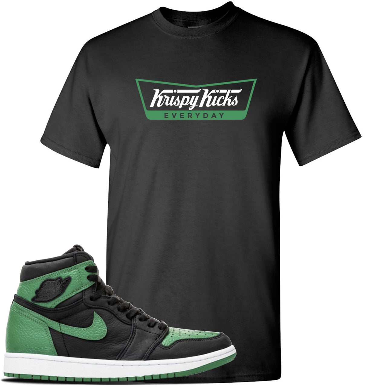 Jordan 1 Retro High OG Pine Green Gym Sneaker Black T Shirt | Tees to match Air Jordan 1 Retro High OG Pine Green Gym Shoes | Krispy Kicks